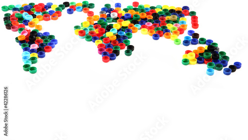 world map from plastic caps