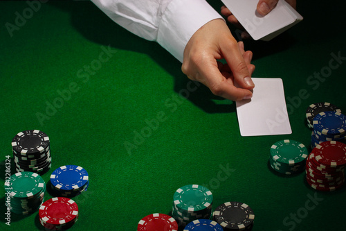 Poker setting on green table