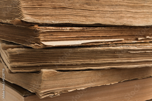 Close-up of a stack of old books