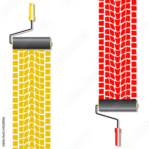 The roller draws paint from the wheel of the machine