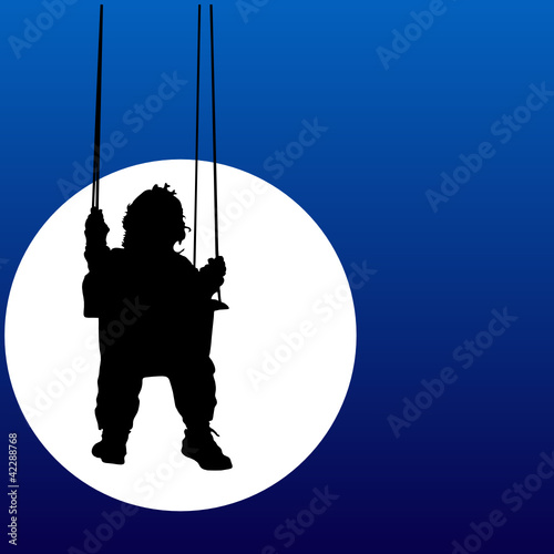 baby swings on a swing in the moonlight illustration