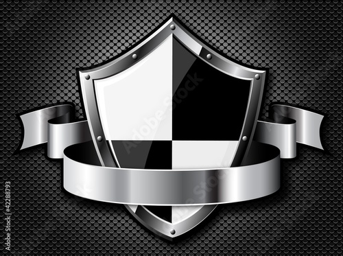 Steel shield with ribbon