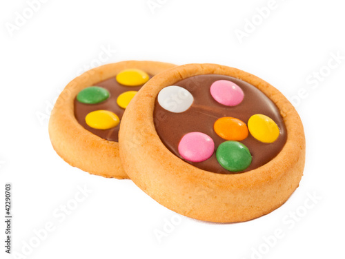 Biscuits with milk chocolate and coloured chocolate beans