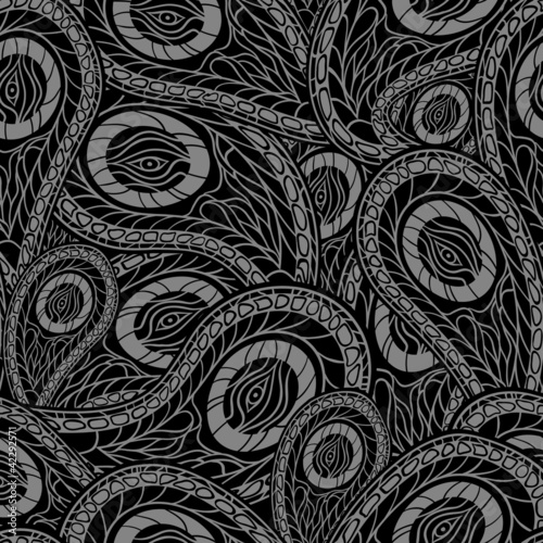 Black seamless pattern with paisley. Vector illustration.