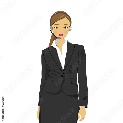 Woman wearing headset in office, receptionist