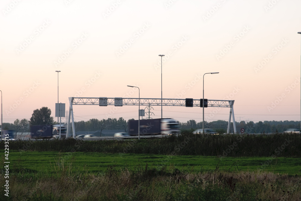 Typical Dutch motorway at dusk