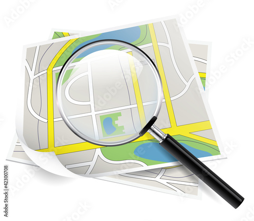 Map under a magnifying glass