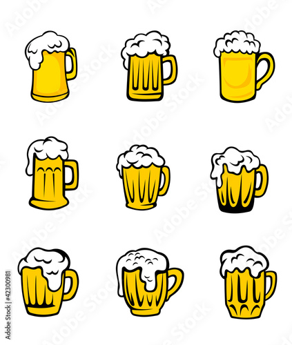 Set of beer glasses with fresh foam