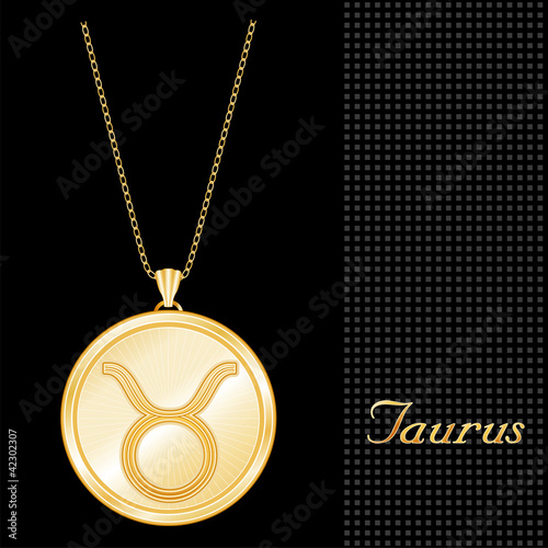 Taurus Pendant Necklace, Chain, gold engraved astrology symbol