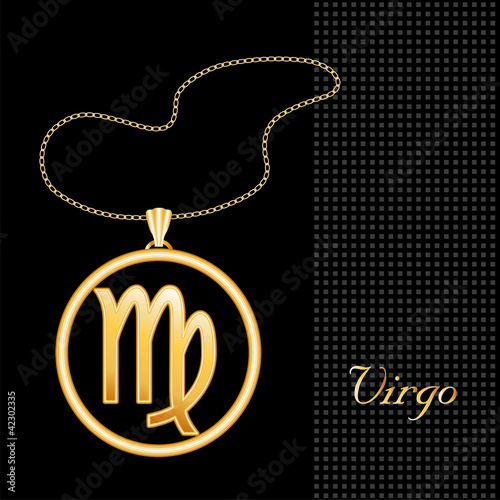 Virgo Necklace and Chain, gold silhouette astrology symbol