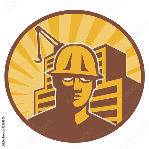 Construction Worker Building Crane Retro