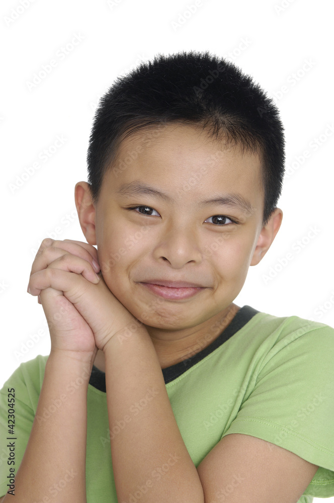 Cute smiling happy little boy isolated on white background