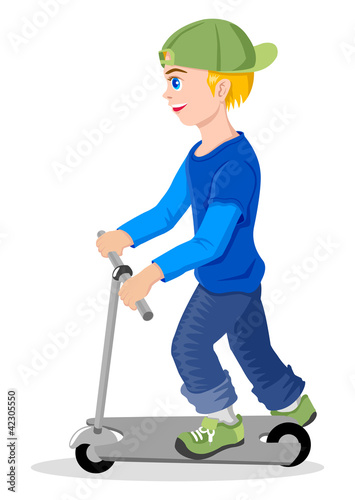 Cartoon illustration of a boy with kick scooter