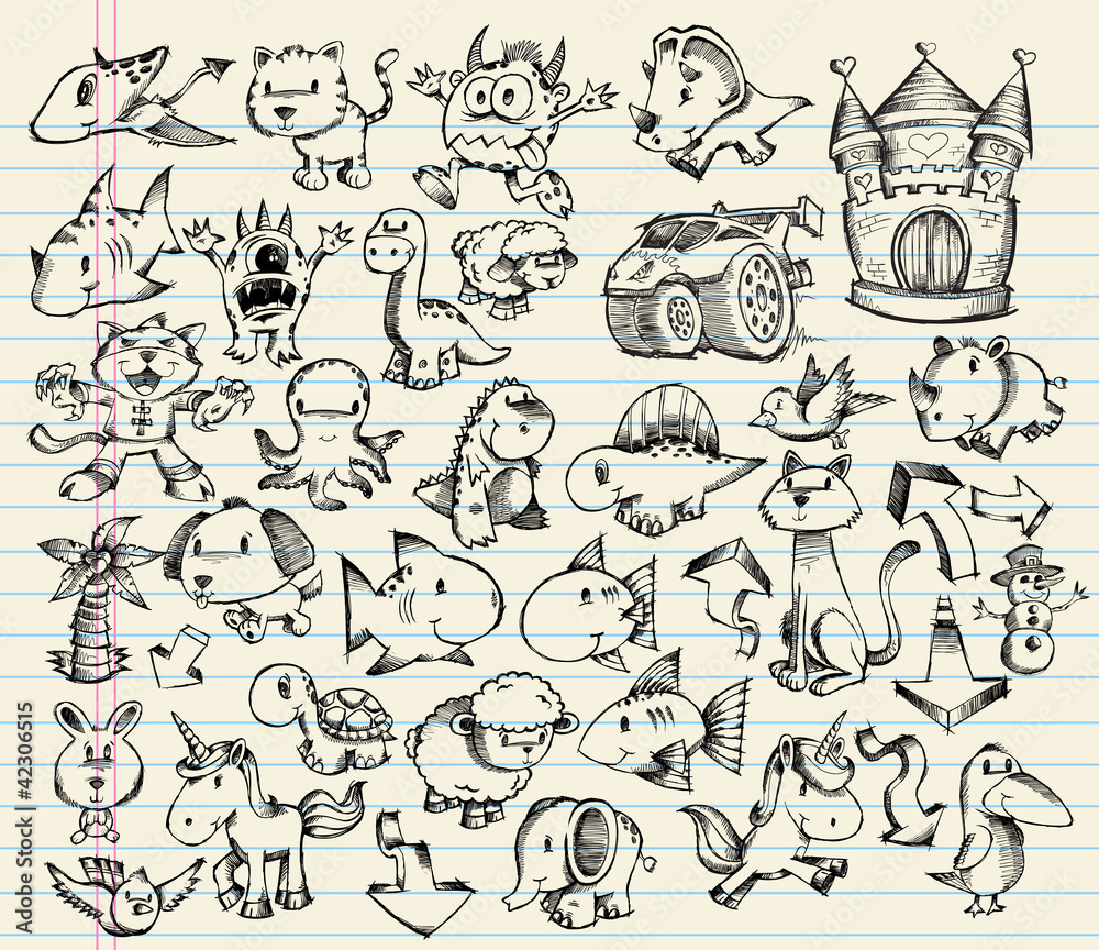 Obraz premium Sketch Doodle Vector Illustration Set