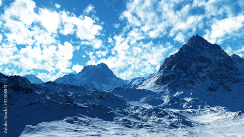Mountains in the snow ( 3D rendering )