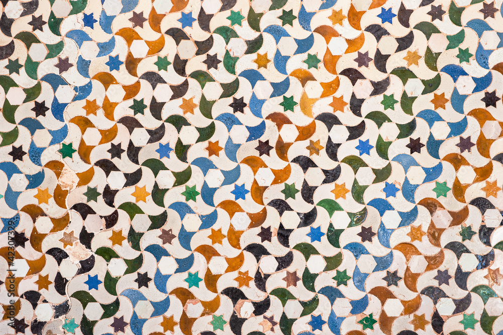 Tile decoration, Alhambra palace, Spain - obrazy, fototapety, plakaty 