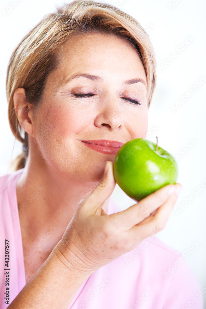 Senior woman with apple. Diet. Senior woman with apple. Diet.