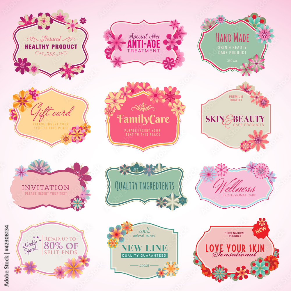 Set of cosmetics labels and stickers