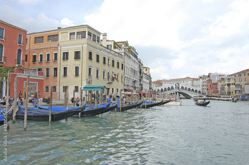 Grand canal and gondola on a sunny day