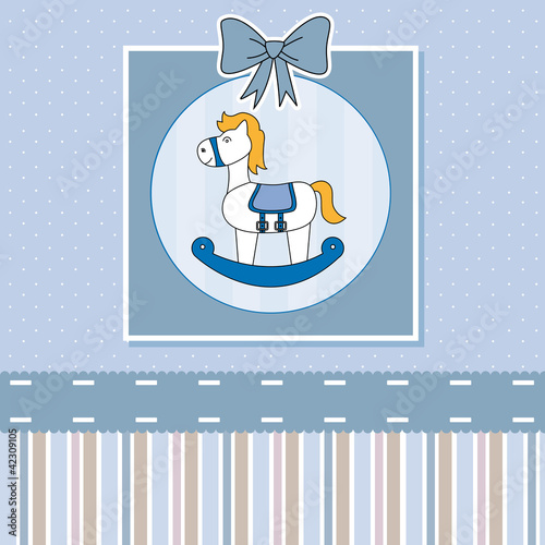 Tarjeta nnacimiento bebe. Caballo balancin