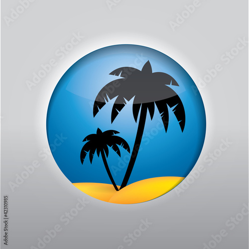 Vector tropical scene trough a round glass