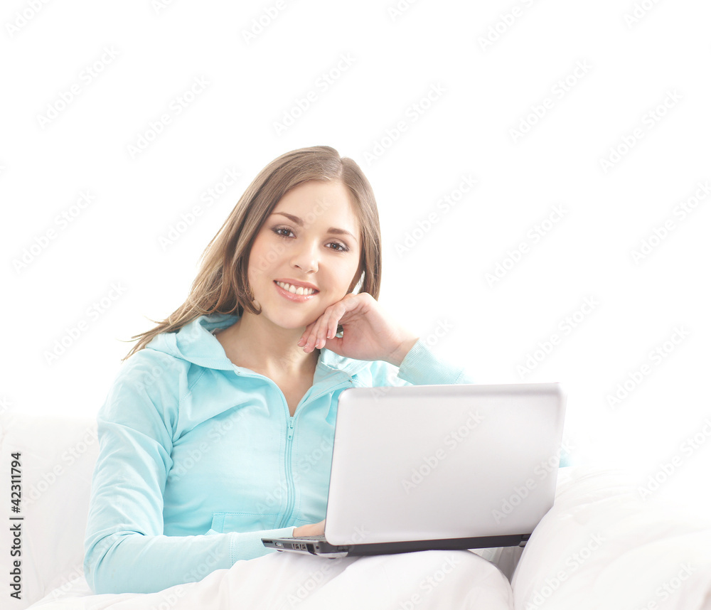 A young and happy brunette Caucasian woman relaxing