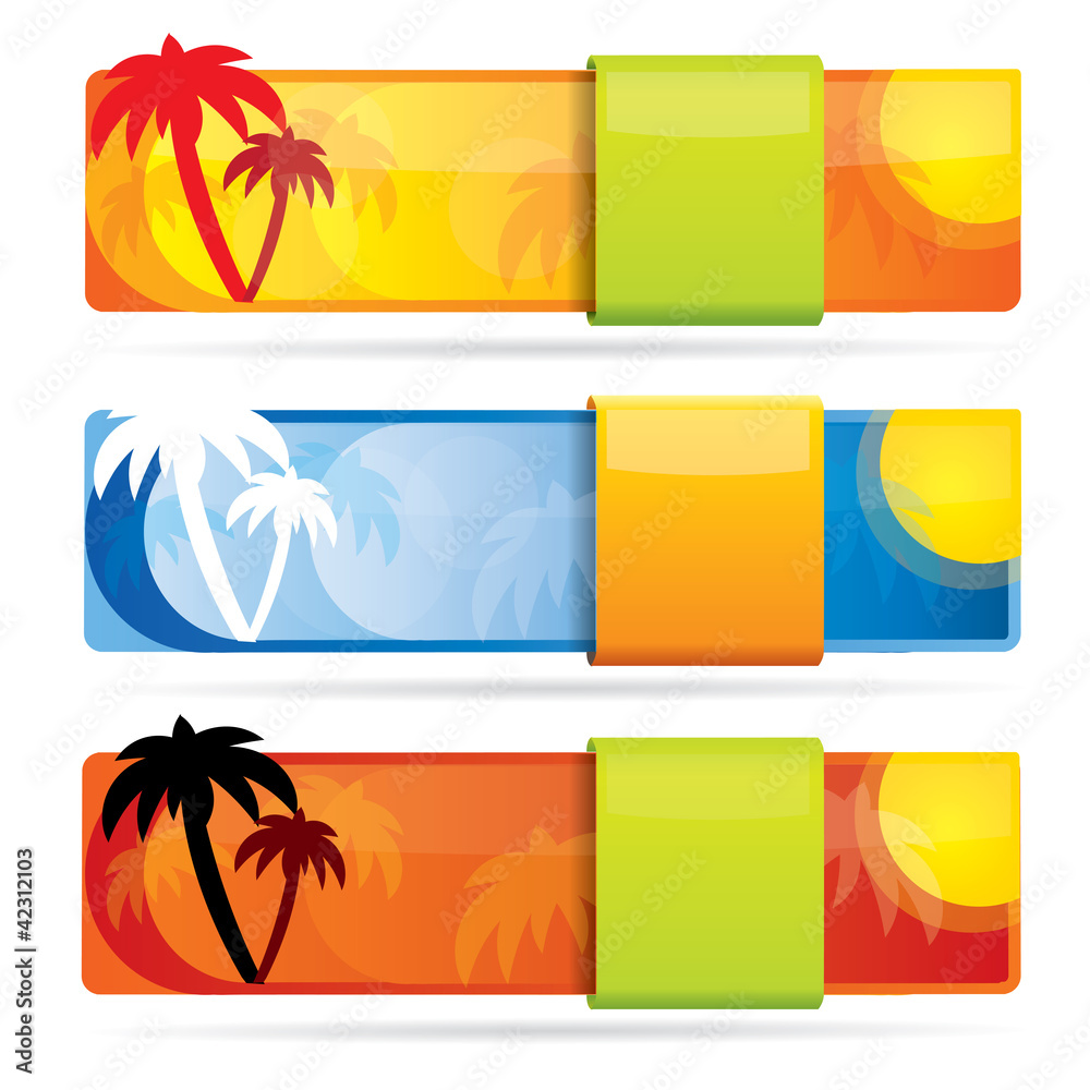 Tropical glossy vector banner set