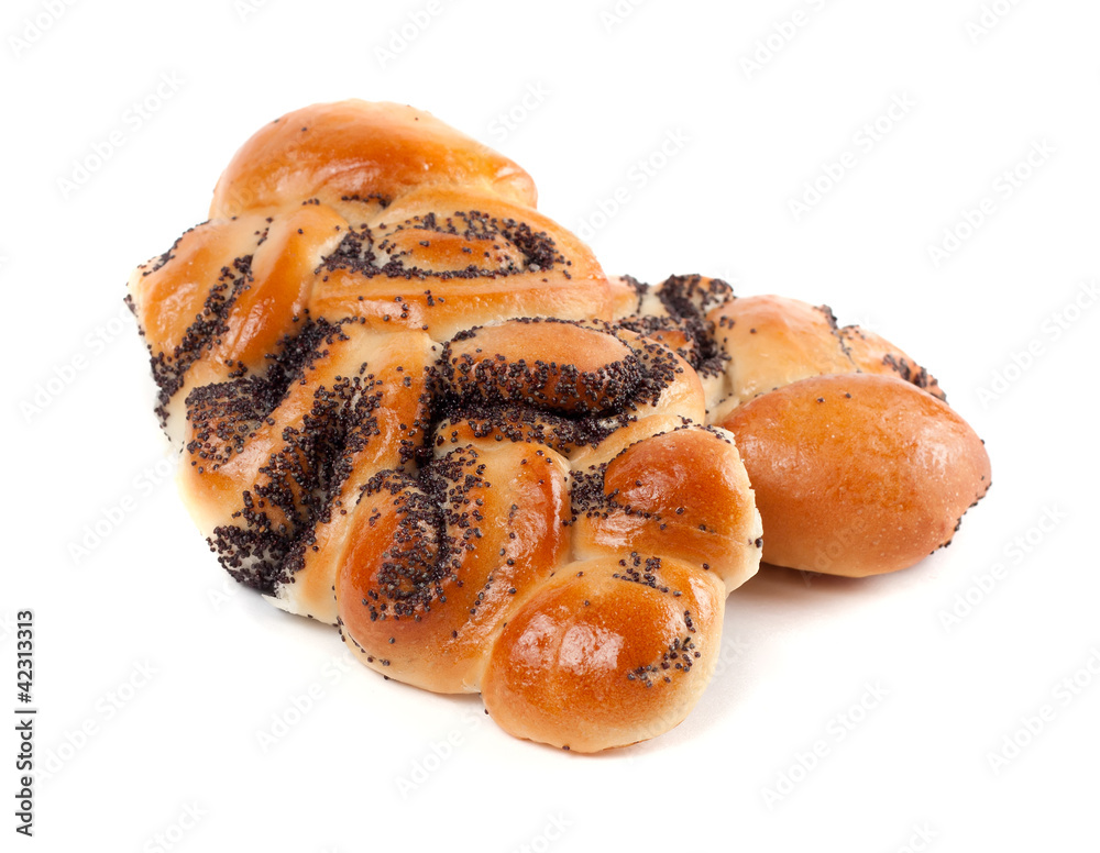 Buns with poppy seeds on a white background
