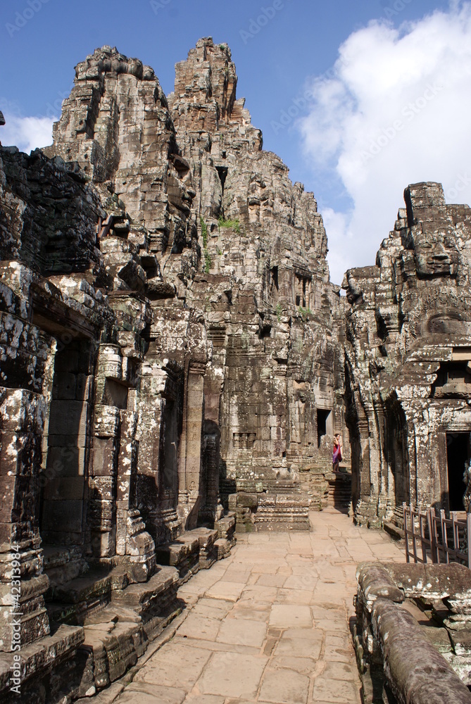 Ancient Bayon temple in Angkor , Cambodia