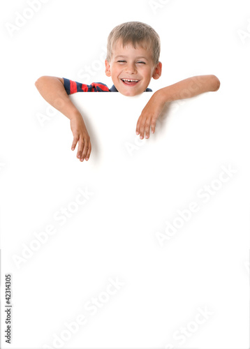 Boy holding a banner