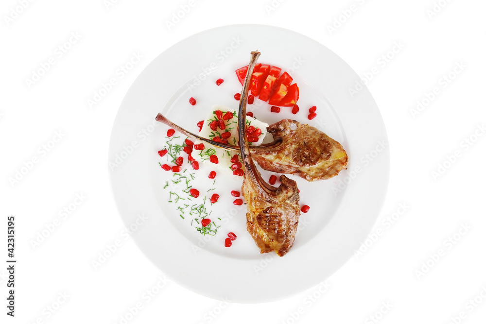 main course: grilled ribs with rice and tomatoes main course: grilled ribs with rice and tomatoes