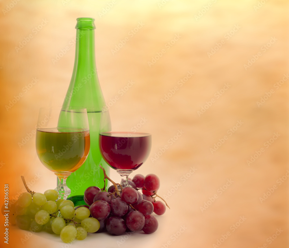 Wine and grapes still life composition grunge concept