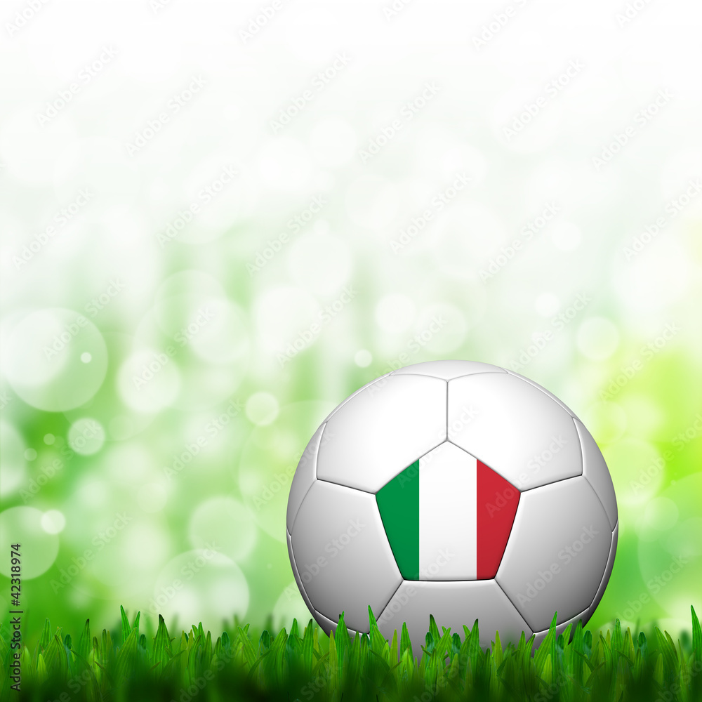 Naklejka premium 3D Football Italy Flag Patter in green grass and background