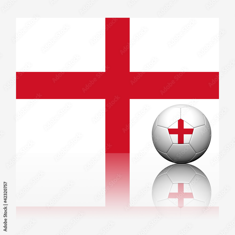 England soccer football and flag with reflect on white backgroun