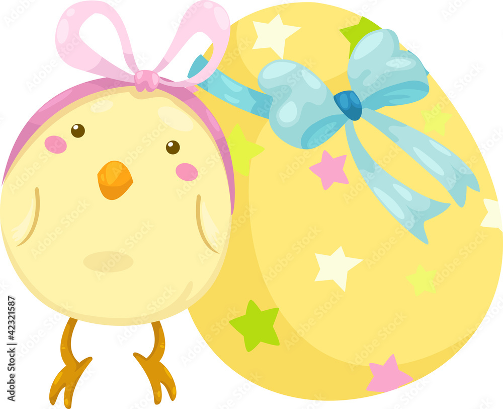 Obraz premium little chick with easter egg vector illustration