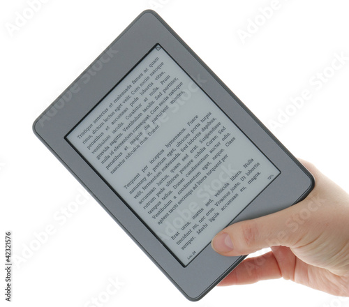 Holding E-book reader in hands
