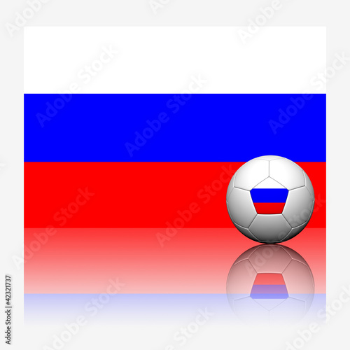 Russia soccer football and flag with reflect on white background