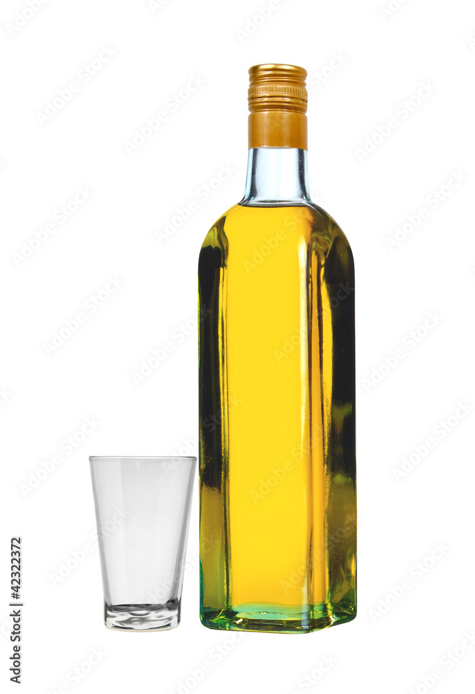bottle of vodka with pepper and glass isolated on white bottle of vodka with pepper and glass isolated on white