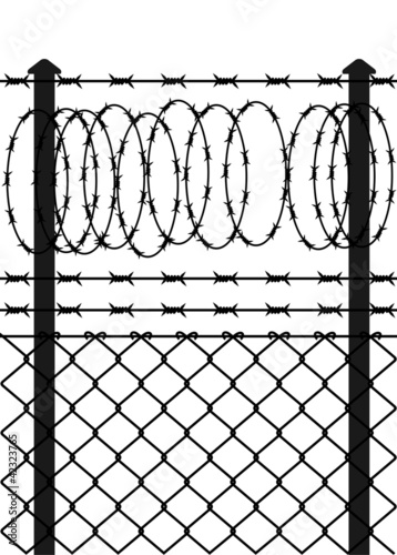 Wire fence with barbed wires