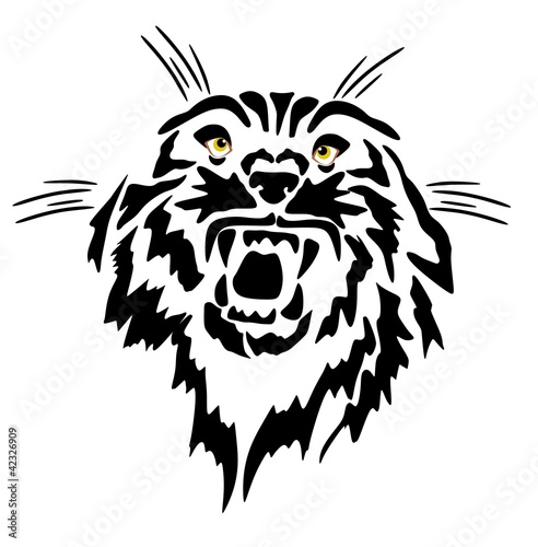 Line drawing, Tattoo of a feline growling...