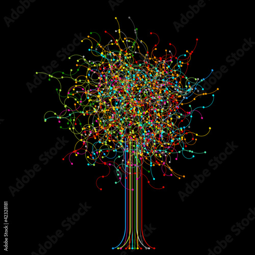 Abstract colored tree over black background