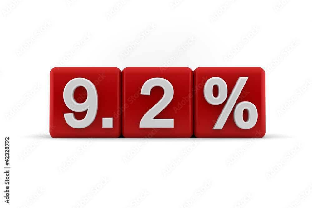 Red cubes with embosssed 9.2 percent in white Red cubes with embosssed 9.2 percent in white