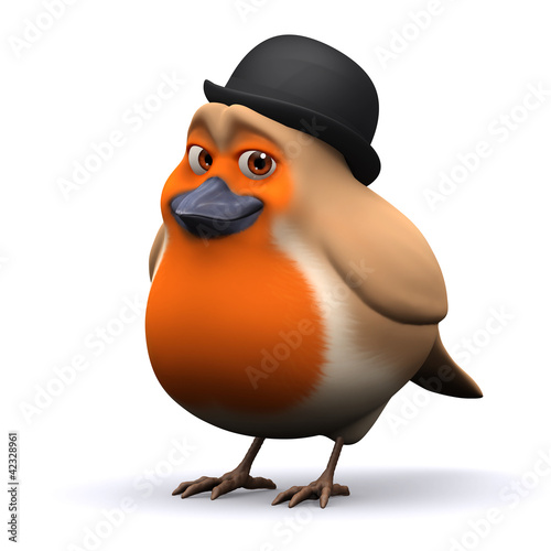 3d Cute Robin in bowler hat