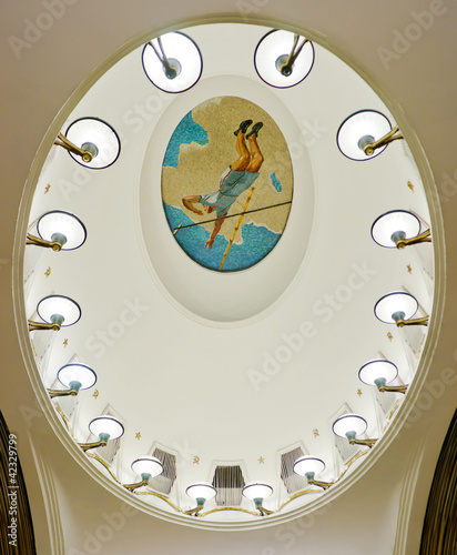 Interior of metro station Mayakovskaya in Moscow. Soviet design. photo