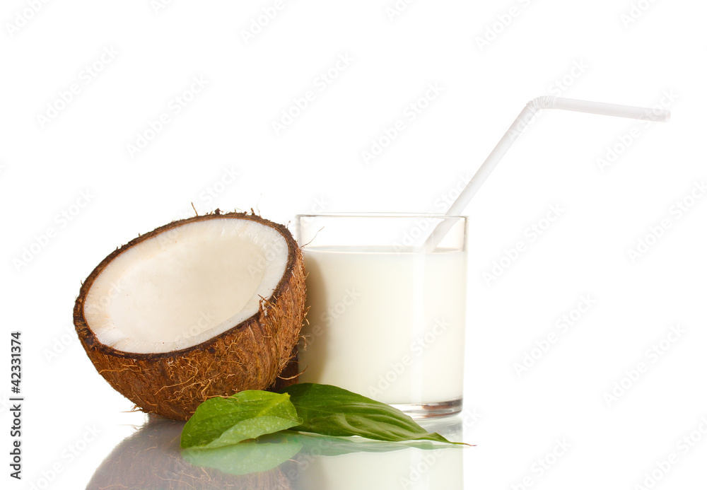 Coconut milk and coconut isolated on white Coconut milk and coconut isolated on white