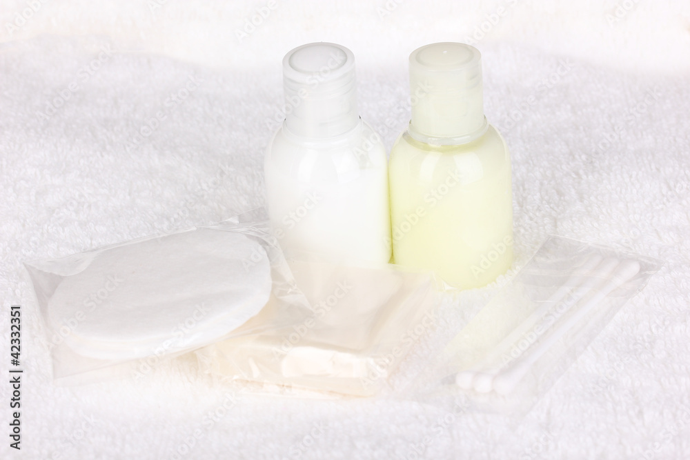 Hotel amenities kit on towel Hotel amenities kit on towel