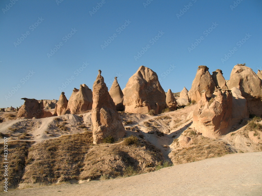 Fairy chimneys, rock formations, near Goreme, Cappadocia, Turkey