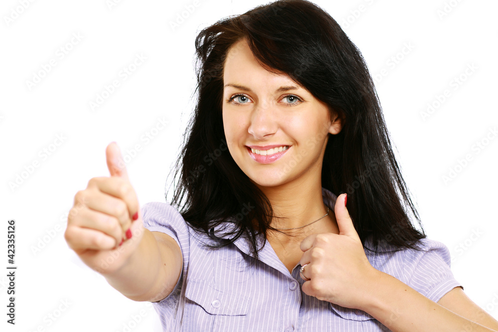 Portrait of a beautiful young woman showing ok Portrait of a beautiful young woman showing ok