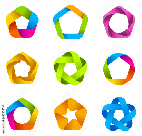 Logo set. Infinite shape. Five star icons.