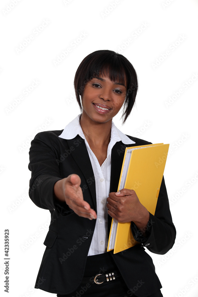 black businesswoman holding filer black businesswoman holding filer